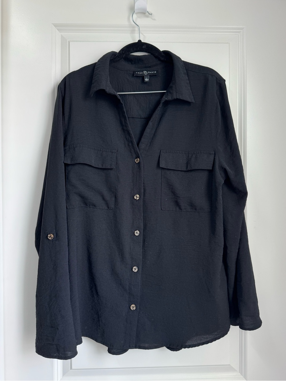 Women’s Black Button-Front Utility Shirt Jacket - Size Large